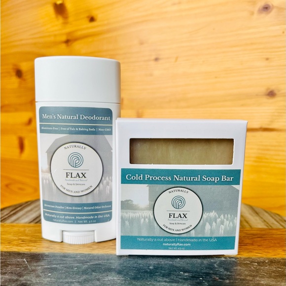 Flax | SANDALWOOD: Men's Natural Deodorant and Soap Bar Set - Picture 1 of 5
